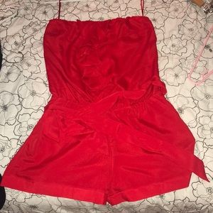 Express strapless red romper with detachable sash